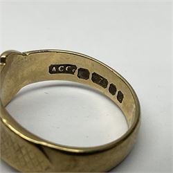 9ct gold enamel RAF sweetheart brooch, boxed, 9ct gold buckle ring and a pair of 9ct rose gold shirt studs