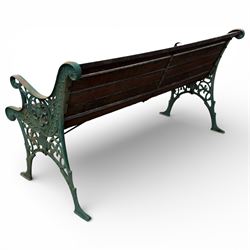 Green cast iron ended wood slat bench