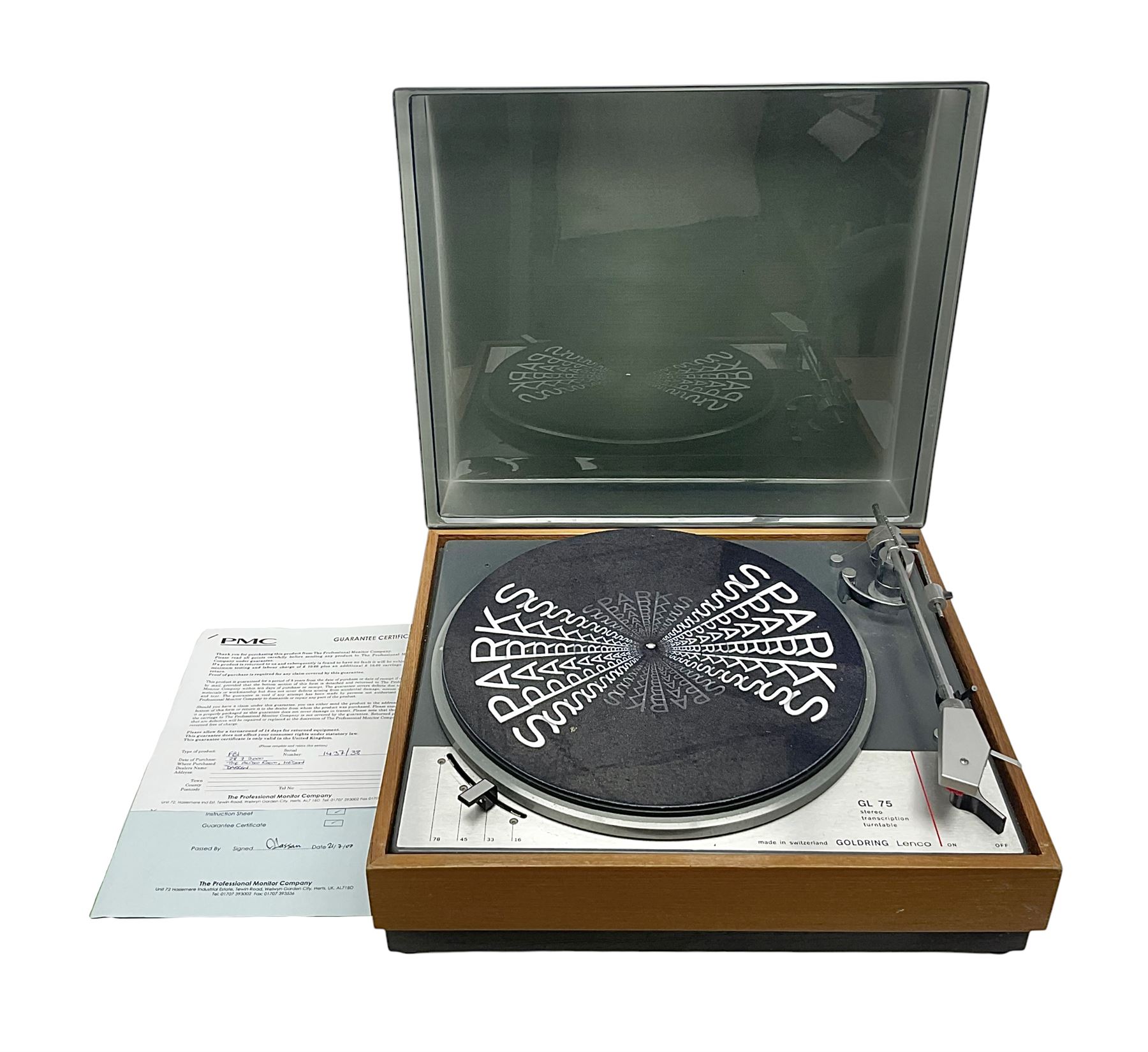 Goldring Lenco GL 75 Stereo Transcription turntable, in a teak case, H15cm, W54cm 