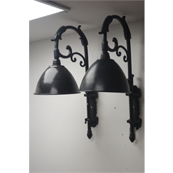  Pair metal wall lights with dome shades, H66cm  