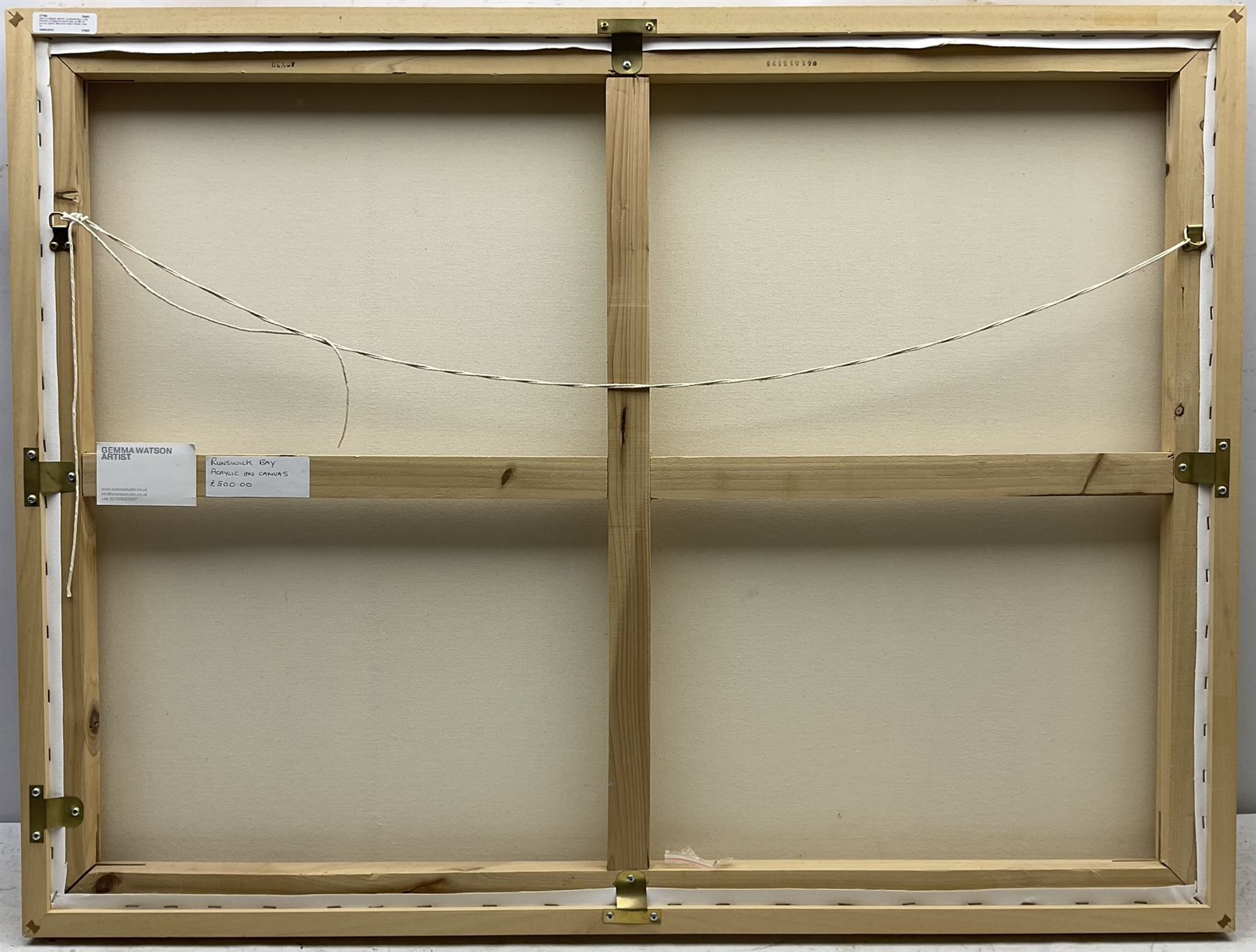 Gemma Watson (British Contemporary): Lady Palmer's Cottage Runswick Bay, acrylic on canvas signed, titled with artist's Studio Card verso 66cm x 101cm 