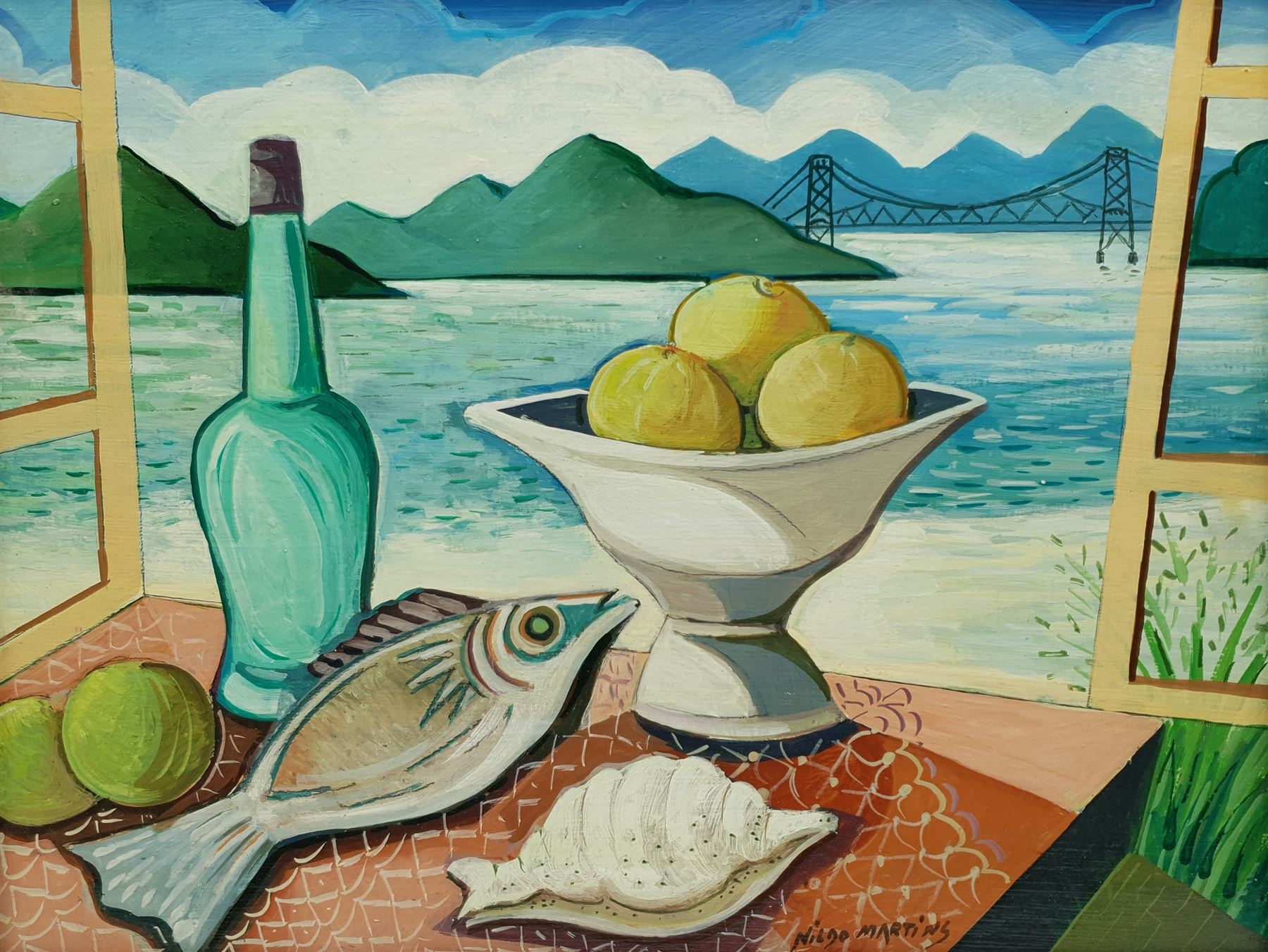 Nildo Martins (Brazilian 1948-): Florianópolis Still Life, oil on board signed 35cm x 45cm