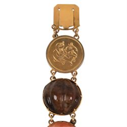 12ct gold agate set bracelet and a gold plated paste bracelet