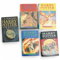 J.K.Rowling - Five Harry Potter books with dust jackets, four marked First Edition, the Half Blood Prince with misprint on page 99 and Order of the Phoenix with print error and two blank pages