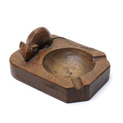 Mouseman - tooled oak ashtray, rectangular form with canted and rounded corners, carved wi...