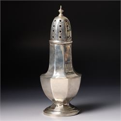 Silver panel sided sugar caster H19cm Birmingham 1939 Maker Aaron Lufkin Dennison 
