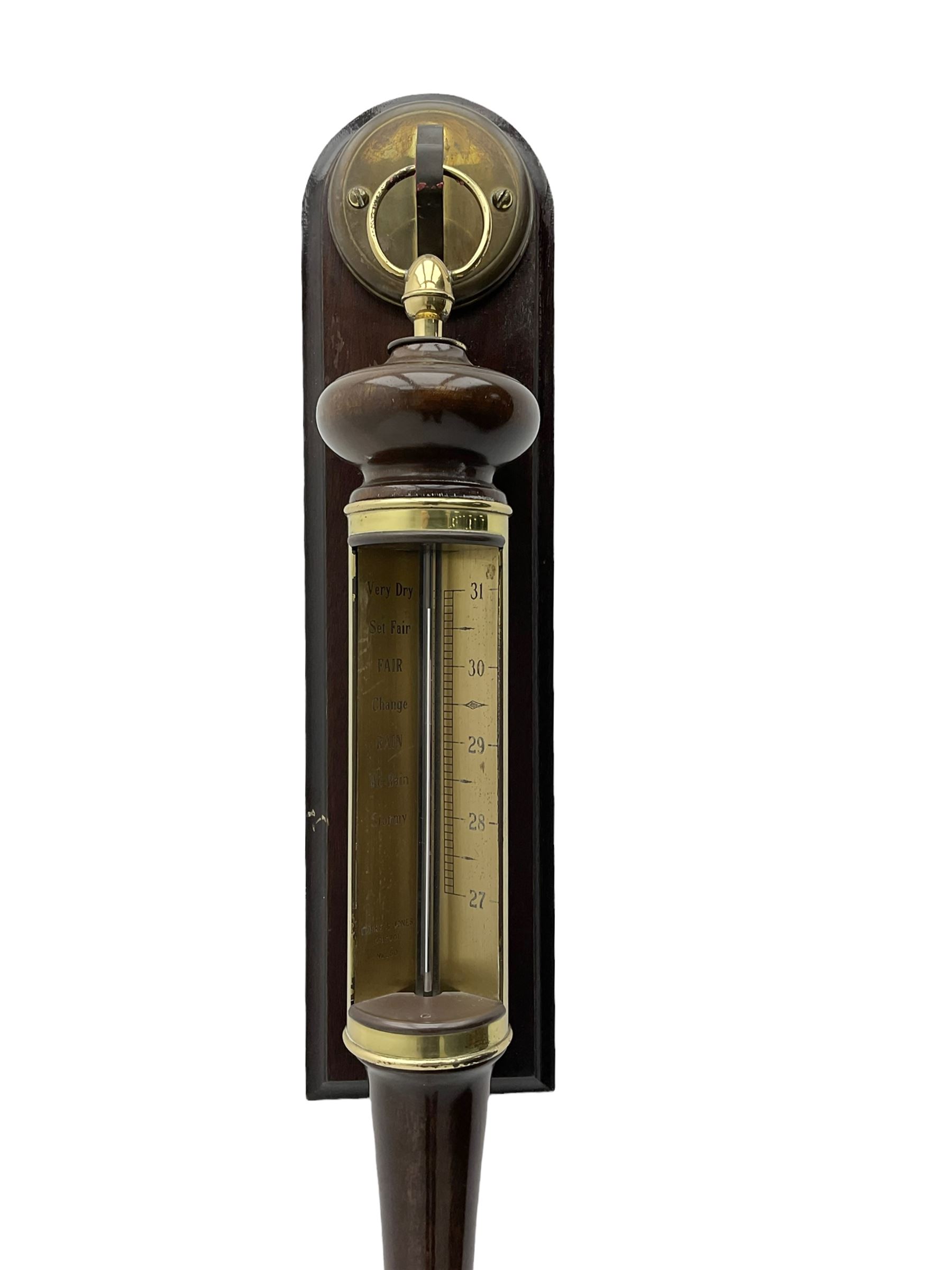 Mahogany gimble mercury barometer with mounting bracket, measuring barometric air pressure from