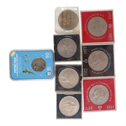 Approximately 104 Royal Mail Royal Mint coin or medallion covers, housed in an official Royal Mail Royal Mint ring binder folder and loose, together with The Queen's Golden Jubilee Coin Cover Collection in two albums, commemorative fifty pences, crowns, etc