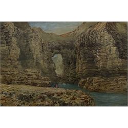 William Henry Stopford (Irish 1842-1890): 'Natural Arch between the Cliffs at Flamborough Head' with Children Fishing, watercolour signed, titled verso 33cm x 49cm