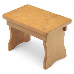 Acornman - adzed oak occasional table, rectangular top with exposed pegged joints and chamfered edges, raised on square chamfered legs, with signature carved acorn, by the workshop of Alan Grainger, Brandsby