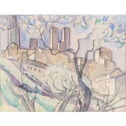 Elsie Marian Henderson, Baroness de Coudenhove (British 1880-1967): The Towers of San Gimignano - Italy, watercolour unsigned 20cm x 26cm 