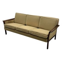Mid-20th century hardwood framed three-seat sofa 