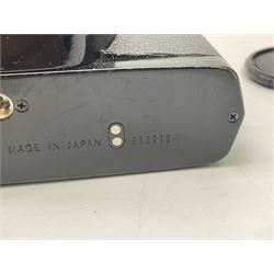 Olympus OM-1 camera body, serial no 913212, with 'Olympus OM-System F.Zuiko Auto-S 1:1.8 f=50mm' lens, serial no.74374, 'Vivitar wide angle MC 28mm 1:2.8 49mm' lens, serial no. 42042268, and Olympus OM winder 2