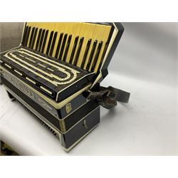 Scandalli Vibrante Three piano accordion in Art Deco black and white case with jewelled decoration, twenty-four keys and one-hundred and twenty buttons; inscribed '5700 Camerano Italia'; serial no.3414 L54cm; in carrying case with strap