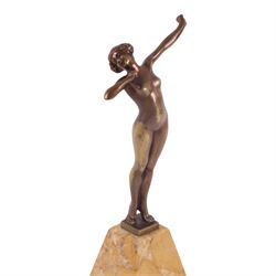 After Paul Philippe, Le Reveil, patinated bronze, upon a marble base, H30cm