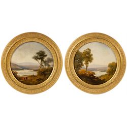 William Williams of Plymouth (British 1808-1895): Estuary Scenes, pair circular oils on oa...