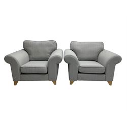 DFS - two seat sofa (W195cm) and two armchairs (W115cm), upholstered in light grey fabric
