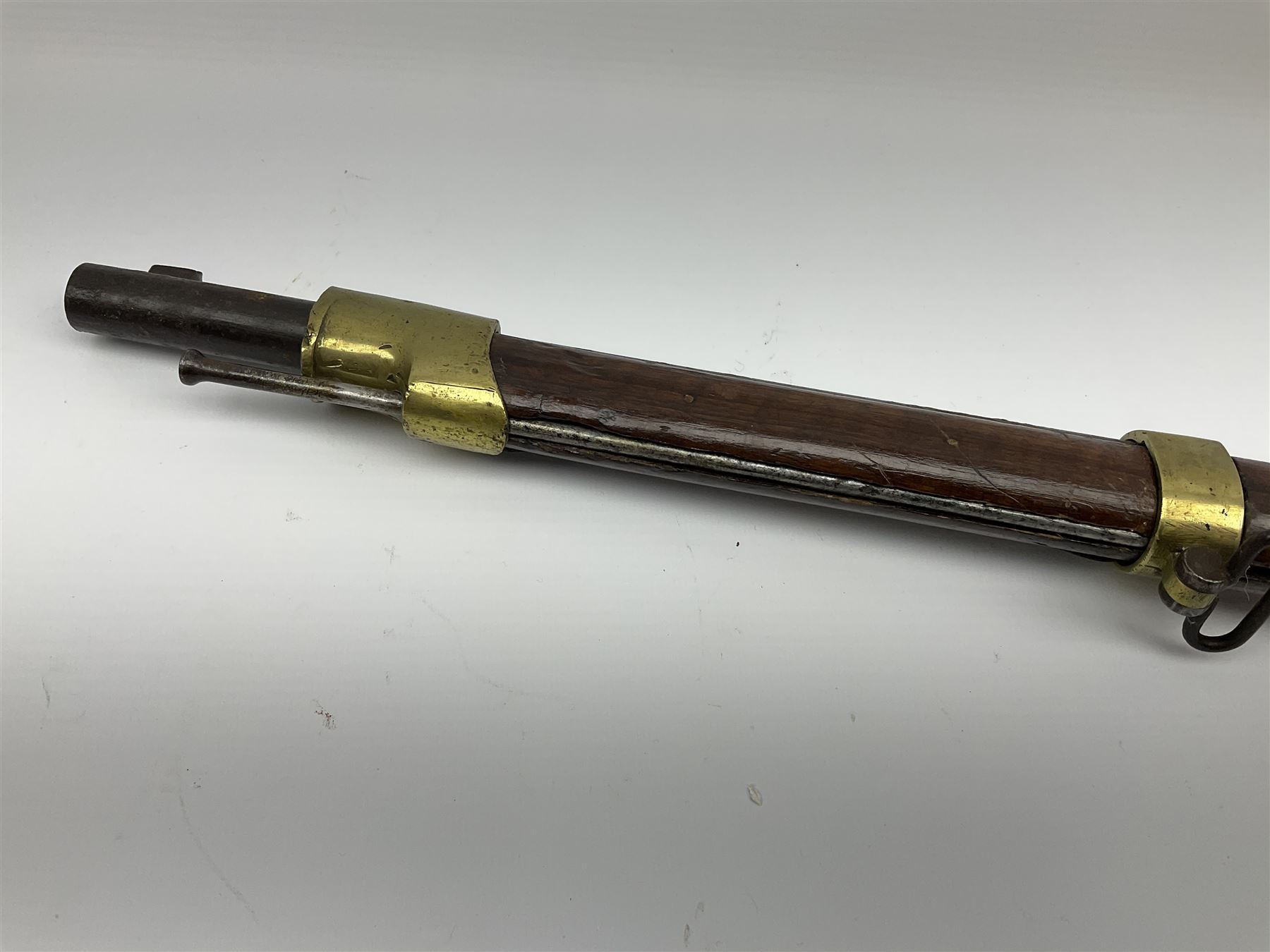 French Model 1866 Chassepot 11mm bolt-action needle fire rifle, the 70.5cm barrel stamped with various proof marks, the action inscribed 'Manufacture D'Armes St. Etienne Mle 1866-74', walnut full stock with brass mounts, stock stamped 8798, under barrel ramrod and two sling swivels L117cm