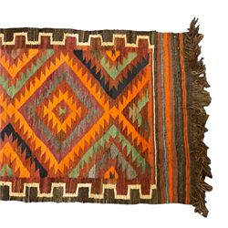 Turkish Kilim multi-colour rug, field decorated with lozenges with amber and indigo geometric borders