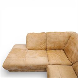 Barker & Stonehouse - 'Houston' brown leather corner sofa with left facing chaise sofa, fixed cushions on dark stained wooden legs