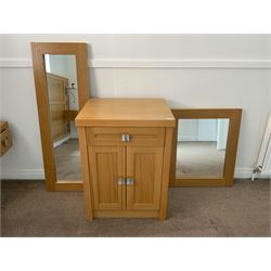 Light oak cabinet and two wall mirrors- LOT SUBJECT TO VAT ON THE HAMMER PRICE - To be collected by appointment from The Ambassador Hotel, 36-38 Esplanade, Scarborough YO11 2AY. ALL GOODS MUST BE REMOVED BY WEDNESDAY 15TH JUNE.
