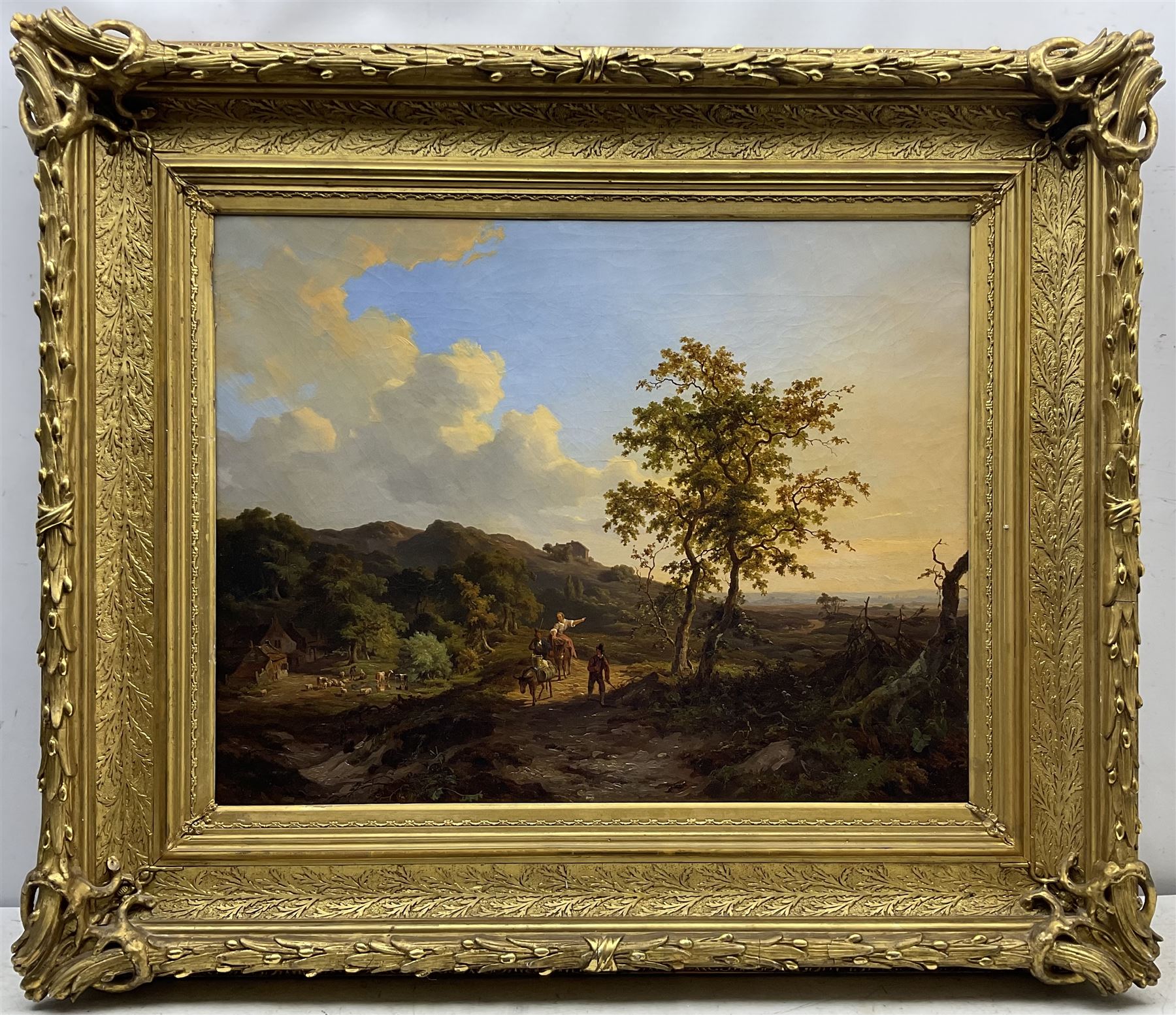 Jan Willem van Borselen (Dutch 1825-1892): Landscape with Travellers, oil on canvas signed and dated 1848, 54cm x 70cm in magnificent original gilt frame 
Provenance: private collection, purchased James Alder Fine Art, Hexham; with Woolley & Wallis 11th March 2015 Lot 474