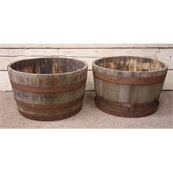  Pair metal bound wooden oak barrel platers, D65cm  