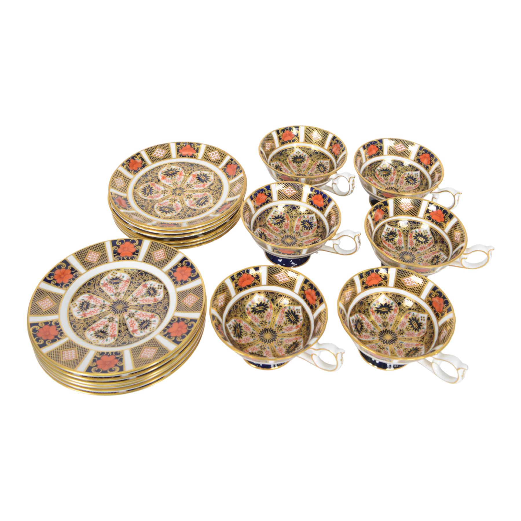 Royal Crown Derby Imari pattern 1128, six coffee teacups and saucer and six side plates 