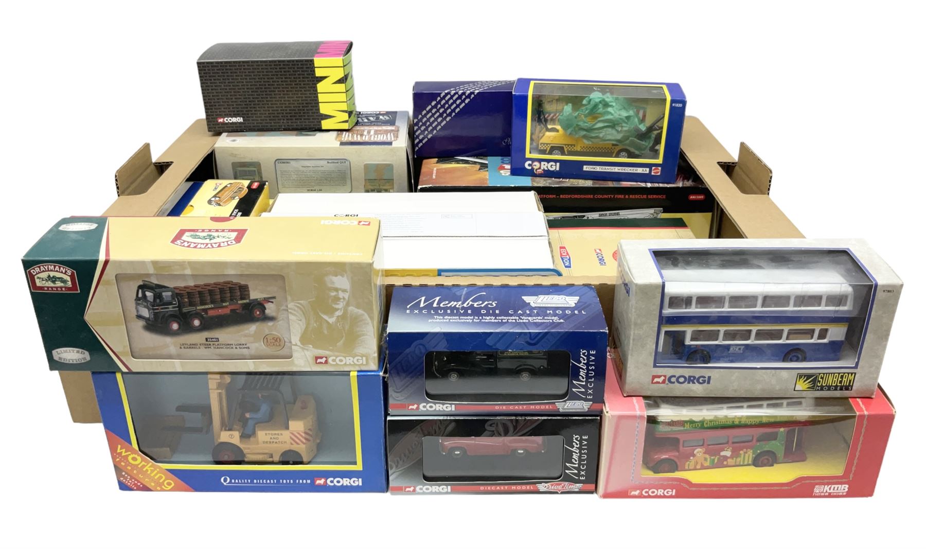 Corgi Limited Edition scale die-cast models including a Ford Transit Wrecker - AA, 50th Anniversary 1:50 scale model; AN13009 Dennis F125 Simon Snorkel SS263,  limited edition 1:50 scale Austin 4 wheel Platform Lorry in BRS livery, Guy Invincible 8 Wheel Platform Lorry and others, all boxed (20)