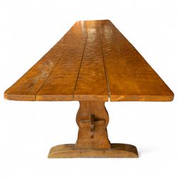 Gnomeman - 18ft adzed oak dining table, carved with gnome signature, by Thomas Whittaker, Littlebeck 