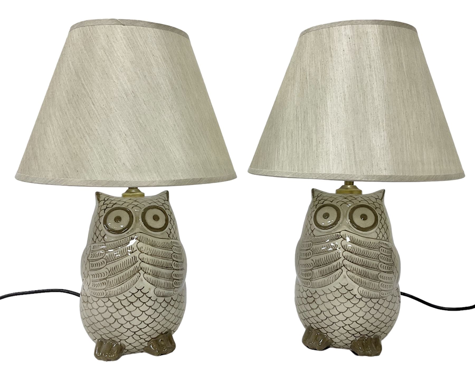Pair of table lamps of in the form of owls, including shades H45cm ...