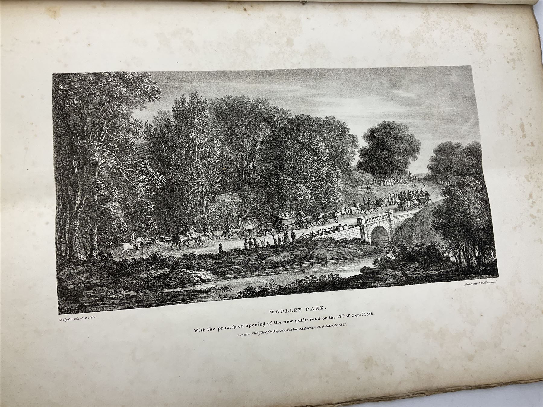 George Cuitt Jnr (British 1779-1854): 'Select parts of Kirkstall Abbey', complete set six etchings signed titled and dated 1823 in the plate, oblong folio; J Metcalf and J Carmichael (British 18th/19th century): 'Fountains Abbey Intended To Illustrate The Architecture And Pictureseque Scenery Of That Celebrated Ruin', seven etchings (one missing) pub. 1832 with Historical and Architectural Description by T Sopwith, oblong folio; Augostino Aglio (Italian 1777-1857): 'Sketches of the Interior & Temporary Decorations in Woolley-Hall Yorkshire', complete set 22 lithographs dated 1821, pub. by the artist, oblong folio max 54cm x 37cm (3)