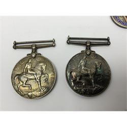 WW1 group of three medals comprising 1914-15 Star awarded to L-Cpl. W.J. Horspool R.War.R., British War Medal and Victory Medal awarded to A. Cpl. W.J. Horspool R.War.R.; WW1 British War Medal awarded to 3-8755 W.O.Cl.2. S. Paterson North'd Fus.; and hallmarked silver and enamel Northumberland Football Association Junior Cup Runners Up fob 1921-22 on silver chain (5)