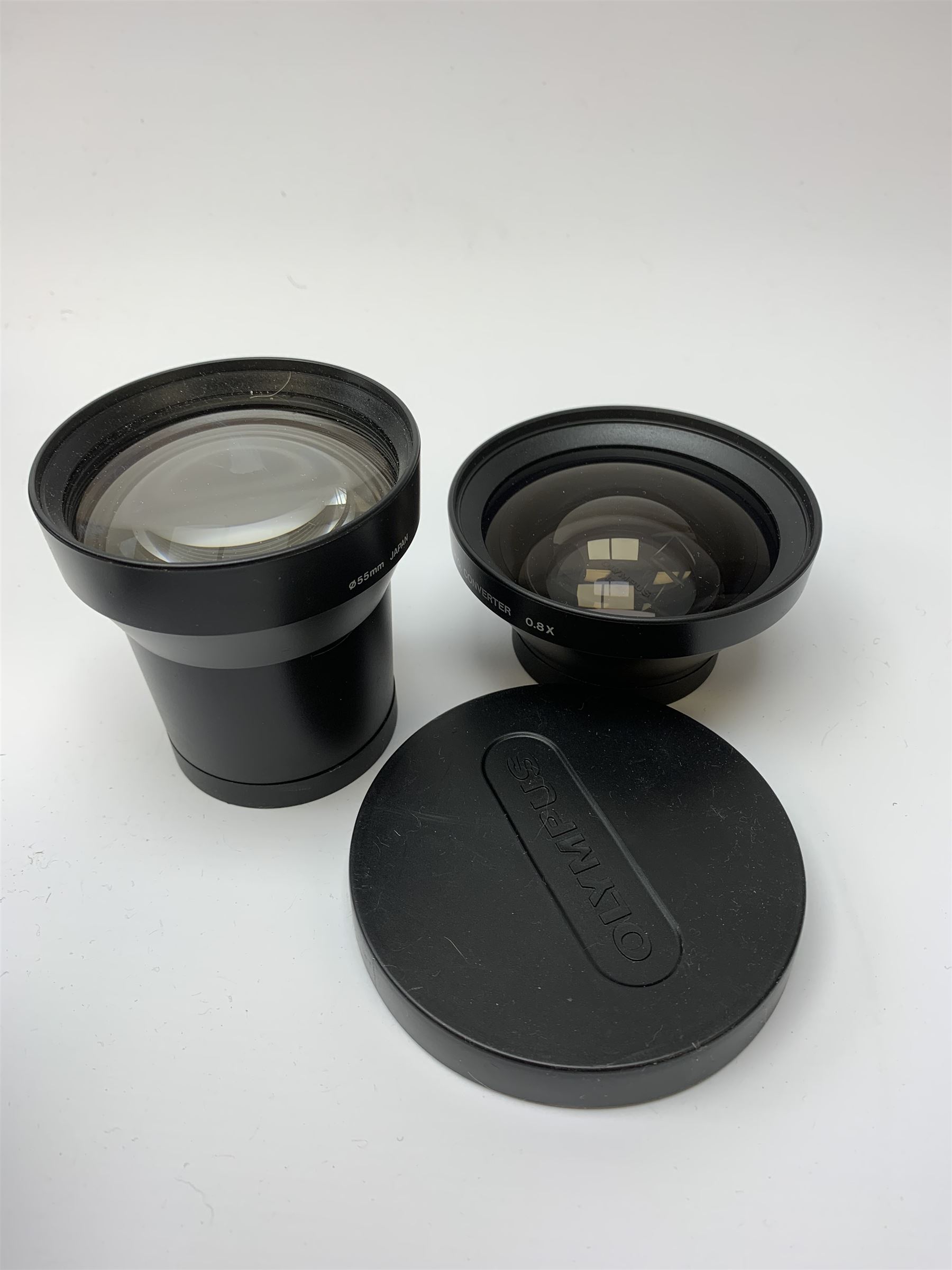 Vintage cameras lenses and accessories including Olympus 'OM10' camera body, Olympus 'OM4' camera, 'Olympus OM-System Zuiko auto-zoom 35-70mm 1:4' lens, various other lenses, tasco binoculars etc, in one box