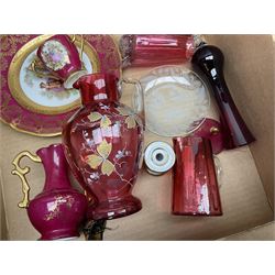 Victorian and later ceramics and glassware, to include cranberry glass, Limoges, blue and white, teawares etc