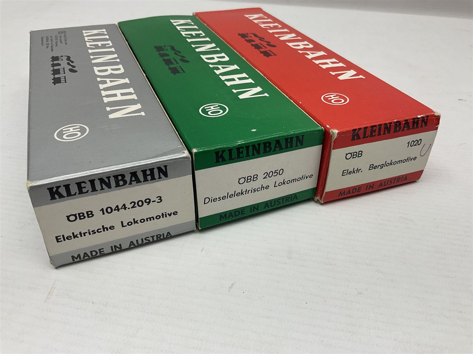 Kleinbahn HO gauge - three locomotives OBB 1020 Elektr. Berglokomotive; OBB 1044.209-3 Elektrische Lokomotive; and OBB 2050 Dieselelektrische; all boxed (3)