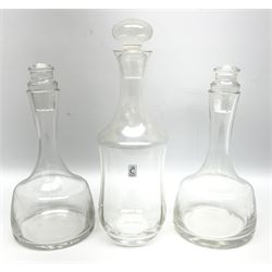 Pair of Rosenthal decanters of shouldered cylindrical form with collar neck, together with Christine Hutte decanter 