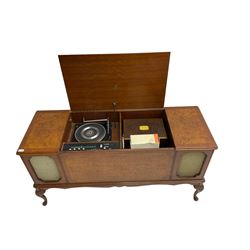 Dynatron - walnut cased radiogram with built in speakers, Dynatron radio and stereo recorder and Garrard turntable on cabriole supports, together with collection of single 45 and LP records