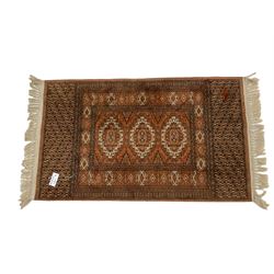 Flat woven rug decorated with patterned bands (160cm x 96cm), and a small Persian design rug (120cm x 71cm)