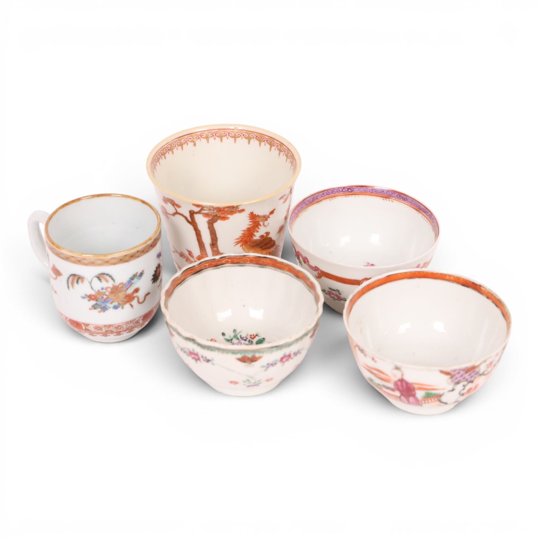 Collection of 18th century Chinese tea wares, including tea bowls, saucers and coffee cups