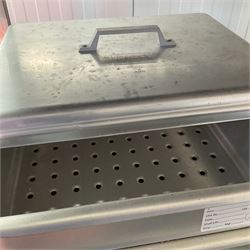 Stainless steel cooking pots, Mermaid Aluminium steamer trays, stainless bowls, pie trays, sieves, measuring jugs  - THIS LOT IS TO BE COLLECTED BY APPOINTMENT FROM DUGGLEBY STORAGE, GREAT HILL, EASTFIELD, SCARBOROUGH, YO11 3TX