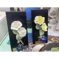 Seven Lladro flowers, comprising Japanese Camelia on base no 5181, Yellow Begonia on base no 5186, Miniature Begonia on base no 5188, Chrysanthemum on base no 5189, California Poppy no 5190.B, Miniature Begonia 5188.B and White Carnation no 5184.B, together with Lladro Spanish Joining pack with 17616 Winter Bell, Additional Lladro parasols and flowers etc 