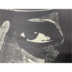 German monochrome 'Gestapo' poster, probably post-WW2, depicting the head of a grim faced Gestapo officer in uniform 55 x 42cm; unframed