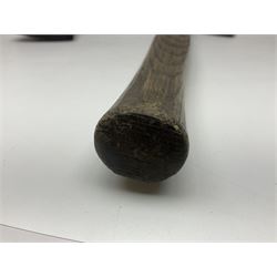 Post-War military type fireman's axe impressed 'PERKS 1953/54' with additional indistinct mark probably WD arrow, ash handle L39cm; and another stonemason's(?) double headed axe with mallet shaped shaft (2)