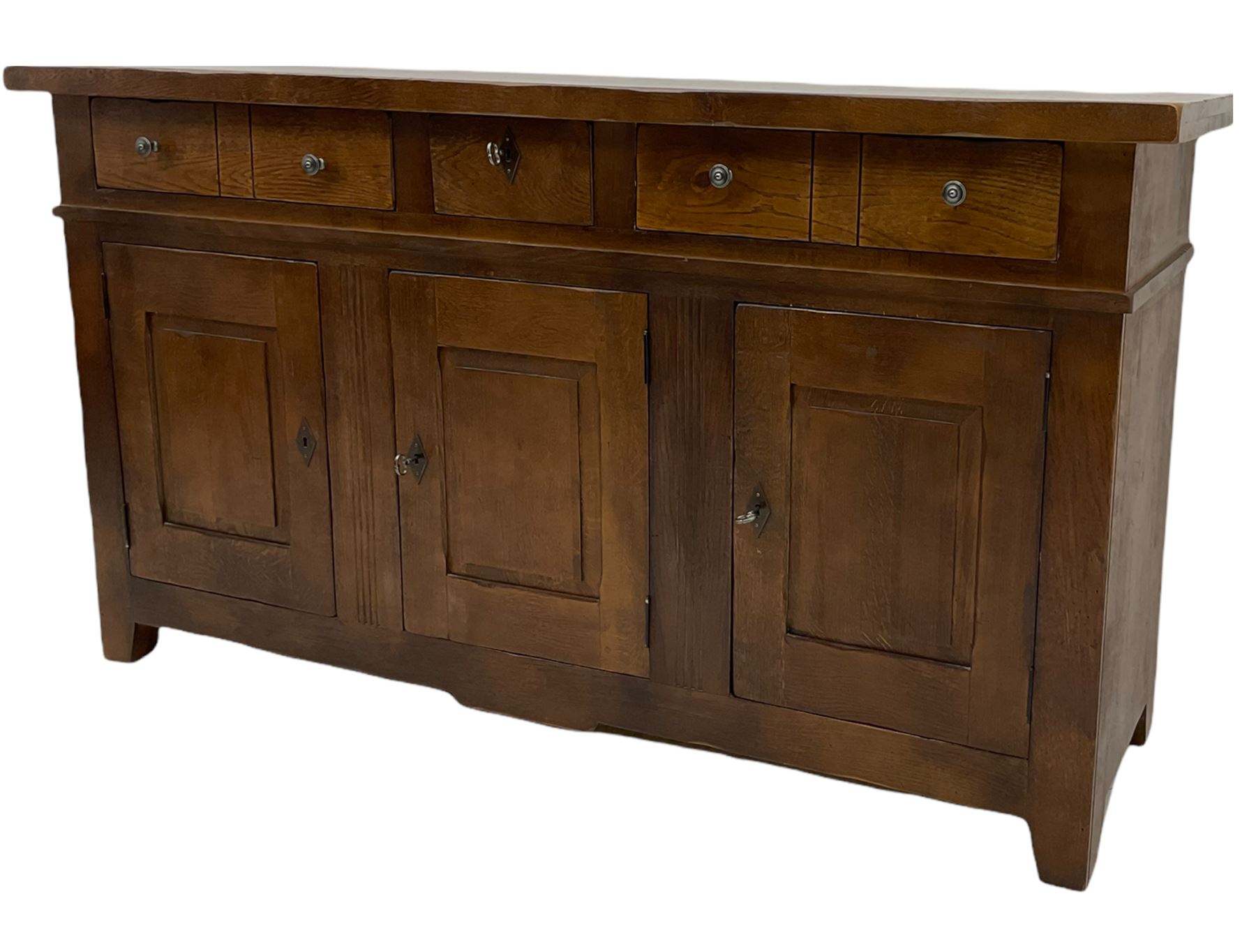 Antix French oak sideboard, fitted with three drawers and cupboards