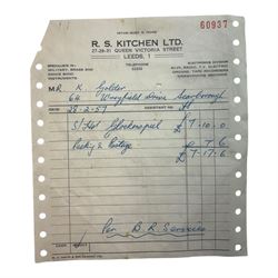 1950s Premier drum kit, owned by Ken Golder the original drummer in the John Barry Seven, comprising bass drum, floor tom, mounted tom, two bongos, Zildjian high hats and ride cymbal, Superzyn crash cymbal and stands, with some original receipts for the kit addressed to Mr Golder

