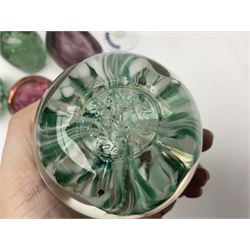 Five Babycham glasses, together with five paperweights, to include examples from Liskeard glass etc