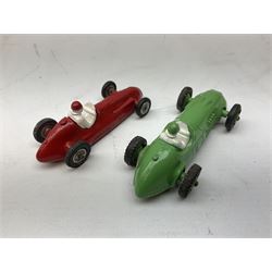 Dinky - five unboxed and playworn die-cast models comprising Supertoys Big Bedford Van 'Heinz' No.923; A.E.C. Monarch Thompson Tank; Maserati Racing Car No.231; H.W.M. Racing Car 23J; and Royal Mail Van; together with a Corgi Mobilgas Tanker (6)