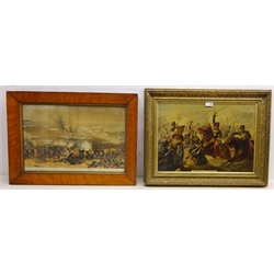  'The Charge of the Light Brigade', 19th/early 20th century Watson's Matchless Cleanser advertising chromolithograph 36cm x 51cm and 'Bombardment of Sebastopol', 19th century lithograph after J. Thomas pub. Lloyd Brothers & Co, London 1854, 35cm x 53cm in maple frame (2)  