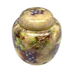 Mid/late 20th century Royal Worcester ginger jar and cover decorated by John Freeman, hand painted with a still life of fruit upon a mossy ground, signed Freeman, with black printed mark beneath and painted shape number 2826, H17.5cm